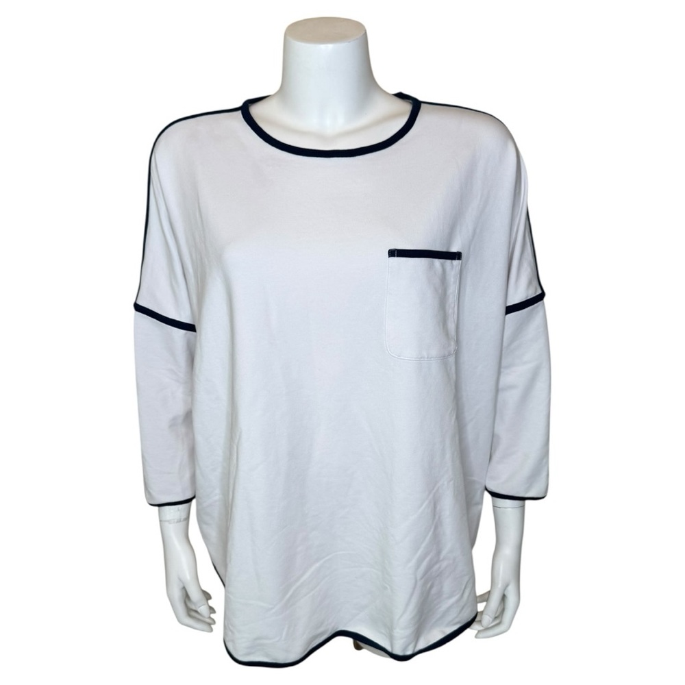 Tuckernuck Farrah Pullover Top Tee XL/XXL White Blue Trim